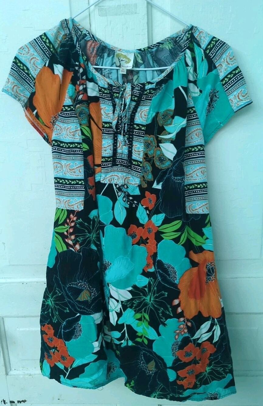 Fig & Flower Dress Womens Size Small Floral Rayon Woven Boho Style ED11655